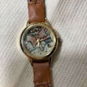 Accutime Map Motif Braided Faux Leather Straps Watch